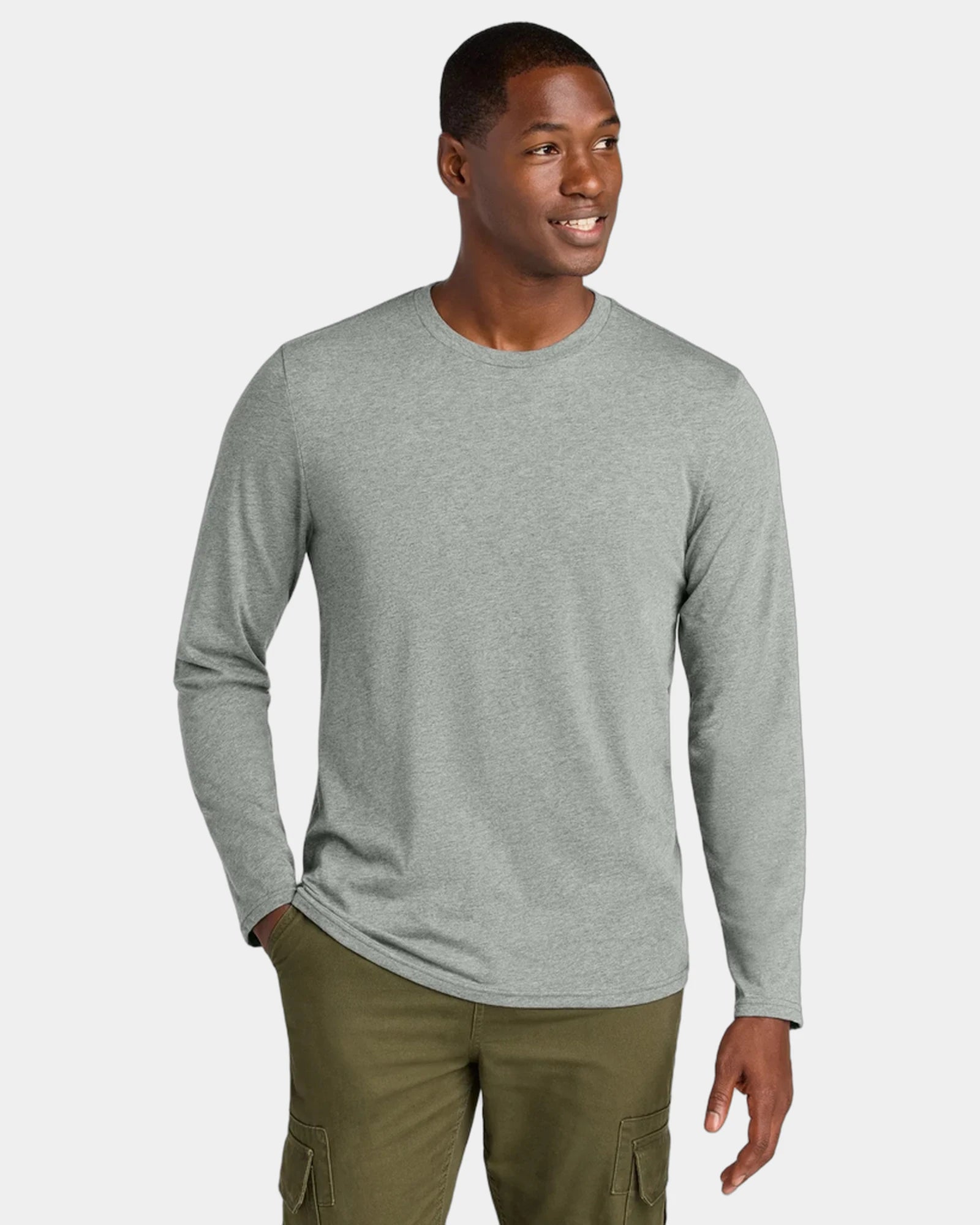 Custom cotton/recycled polyester long sleeve tee 4.4 oz - Light Heather Grey